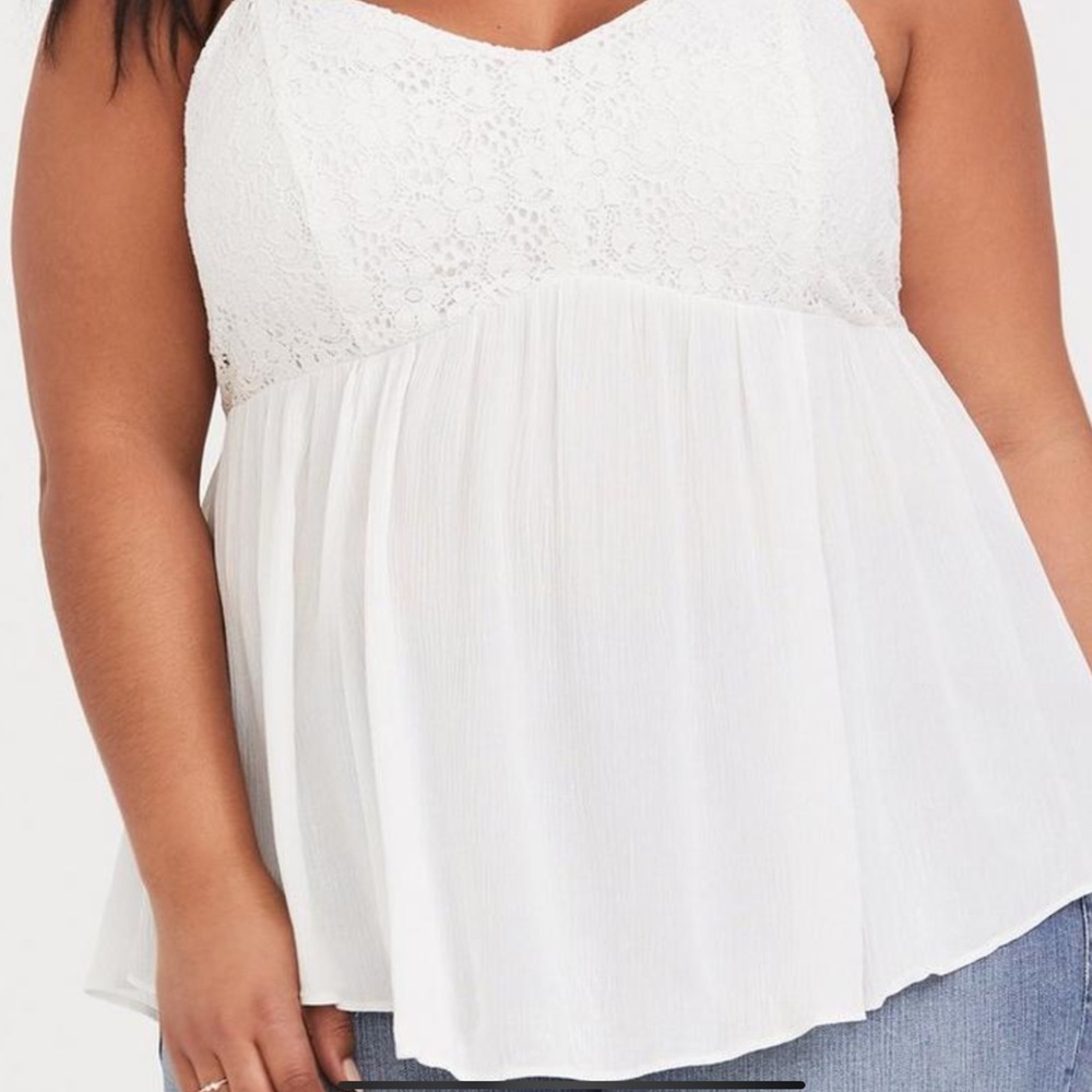 Torrid Ivory Babydoll Gauze Lace Trim Top